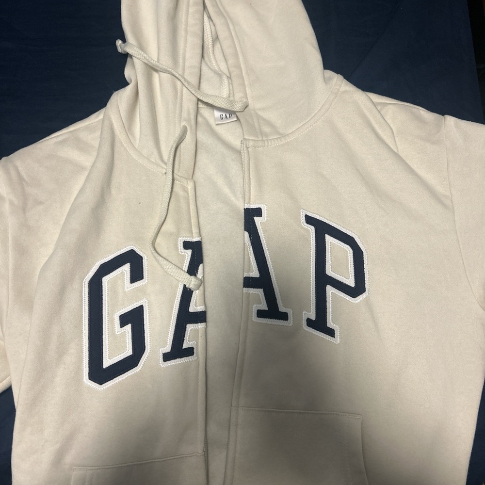 GAP Off-White Hoodie with Dark Blue Lettering